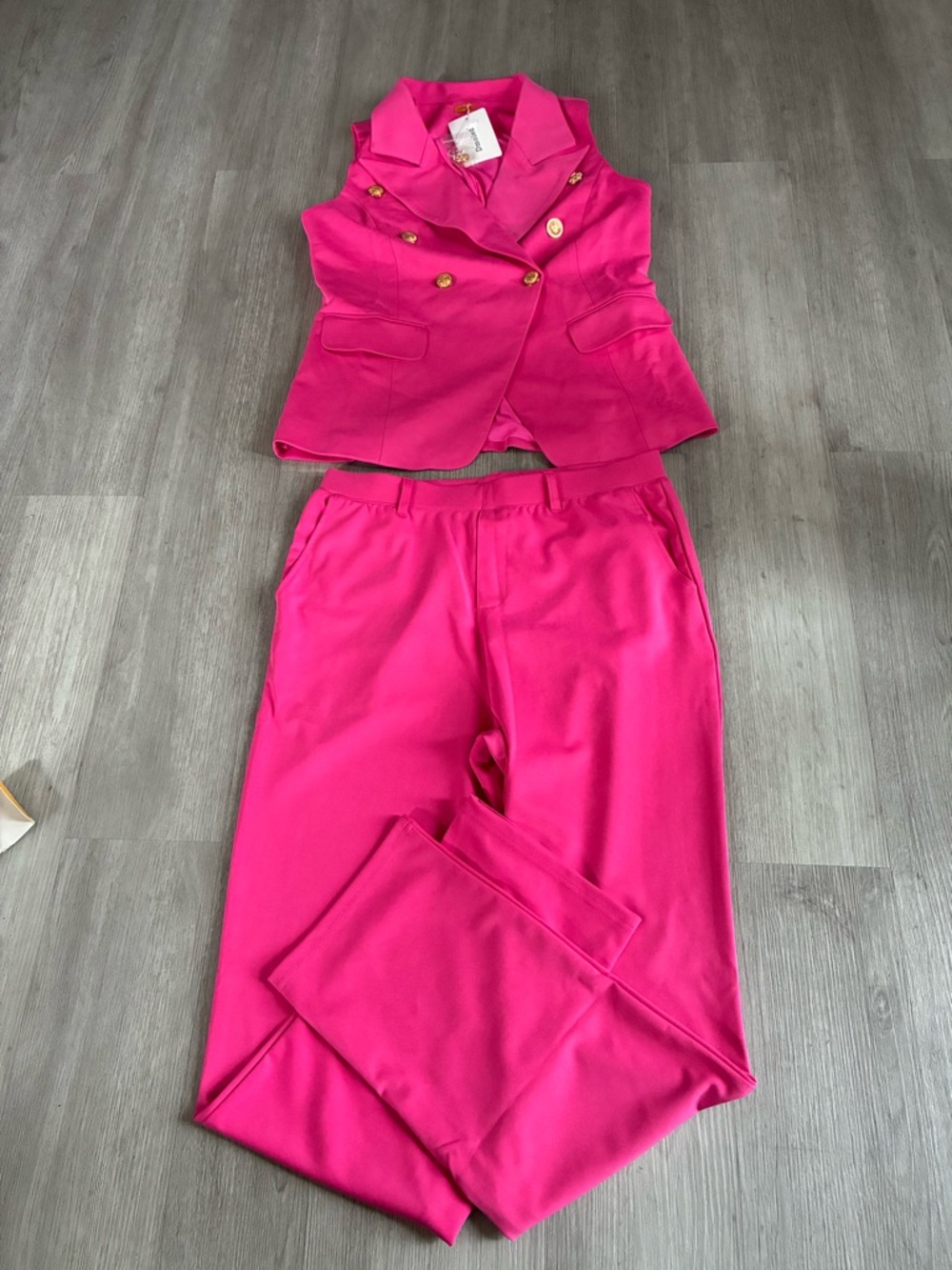 Women’s Double-Breasted Sleeveless Blazer & Matching Pants Set - Hot Pinks